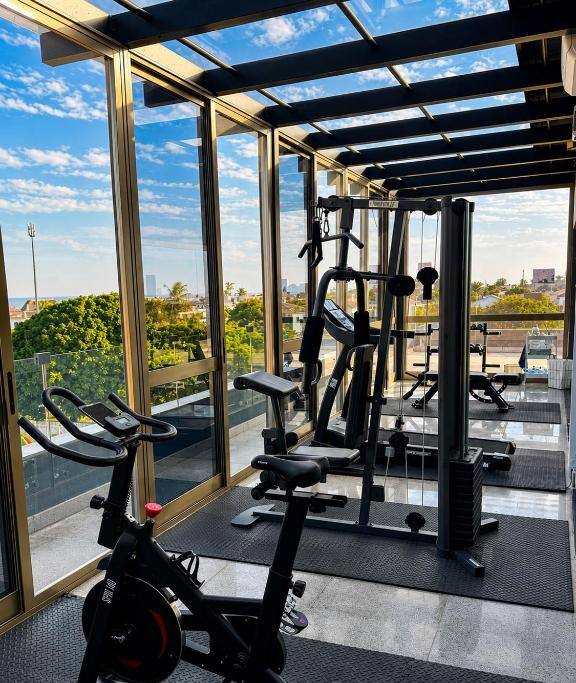 Fitness centre with panoramic windows